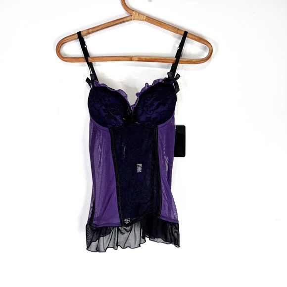NWT Spree Intimates purple black lace bustier with thong lingerie set Size Small - Picture 7 of 7